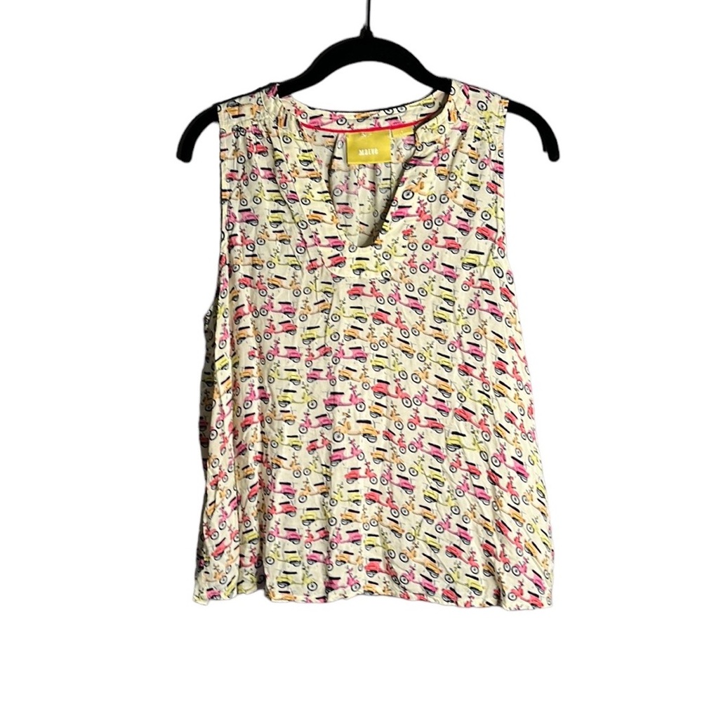 Maeve Pink and Yellow Moped Print Sleeveless Top Size Small